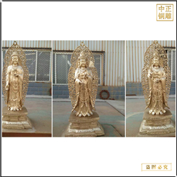 純銅西方三圣站像佛像擺件 純銅西方三圣站像佛像擺件