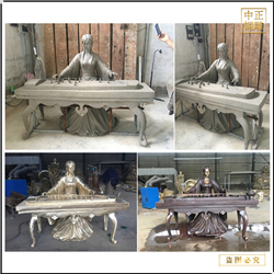 美女彈古箏人物銅雕塑 美女彈古箏人物銅雕塑